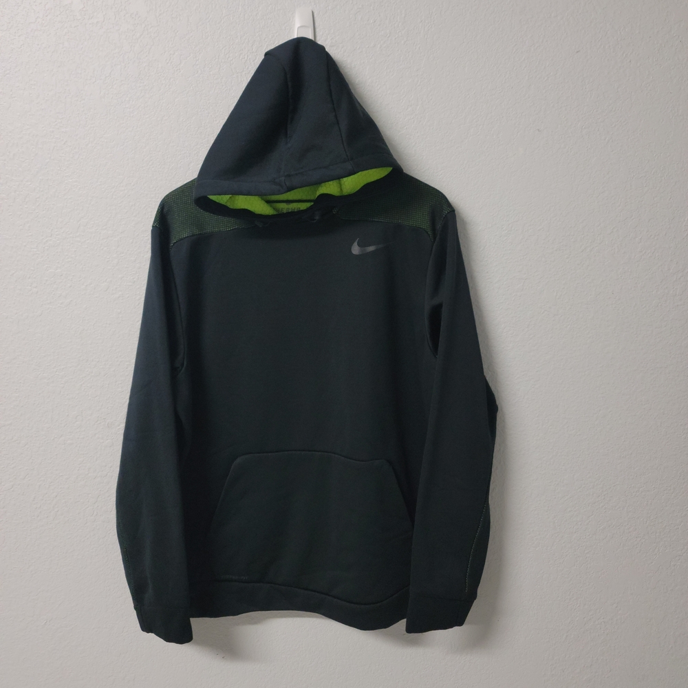 Nike Black Therma Fit Fleece Lined Pullover Hoodie Neon Accents Men's XL